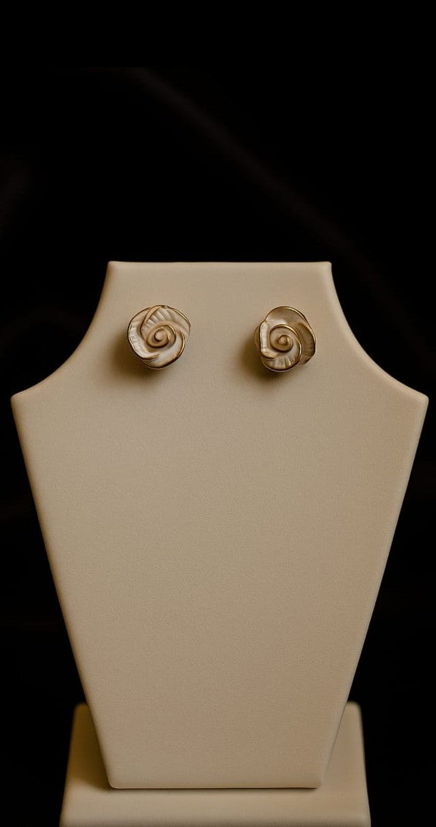 premimium gold plated White Rose Studs