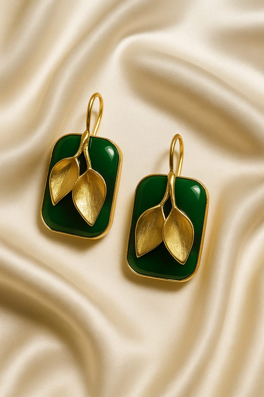 Elegant Gold plated Leaf Motif Brass Earrings