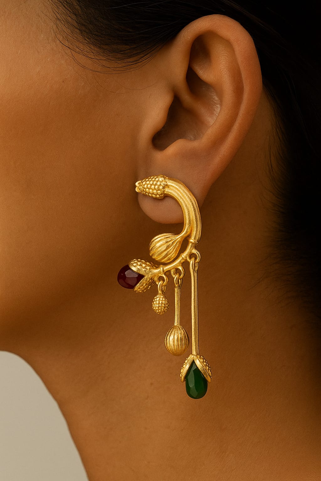 Antique Finish Gold Plated Drop Earrings