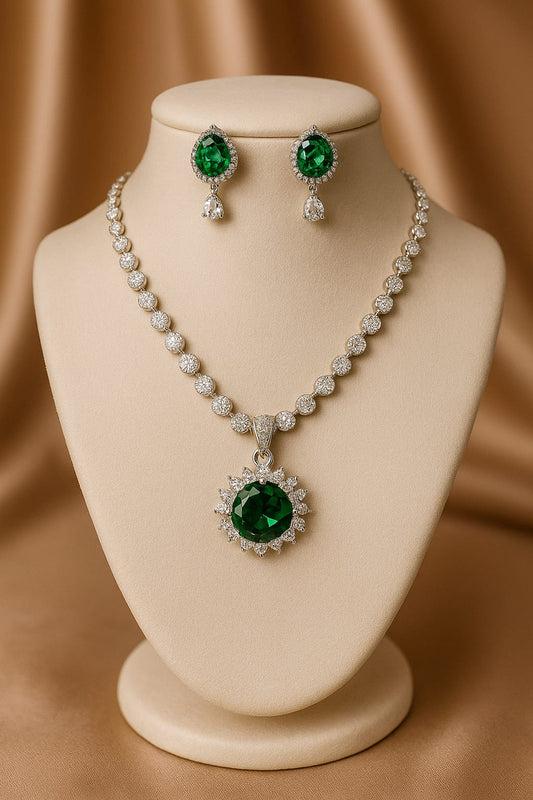 Royal Emerald American Diamond Necklace Set