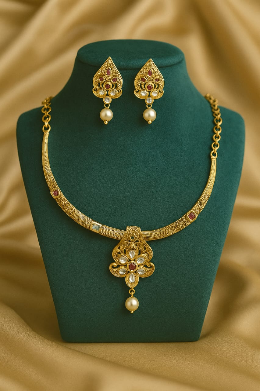 Antique Gold plated Temple design necklace set