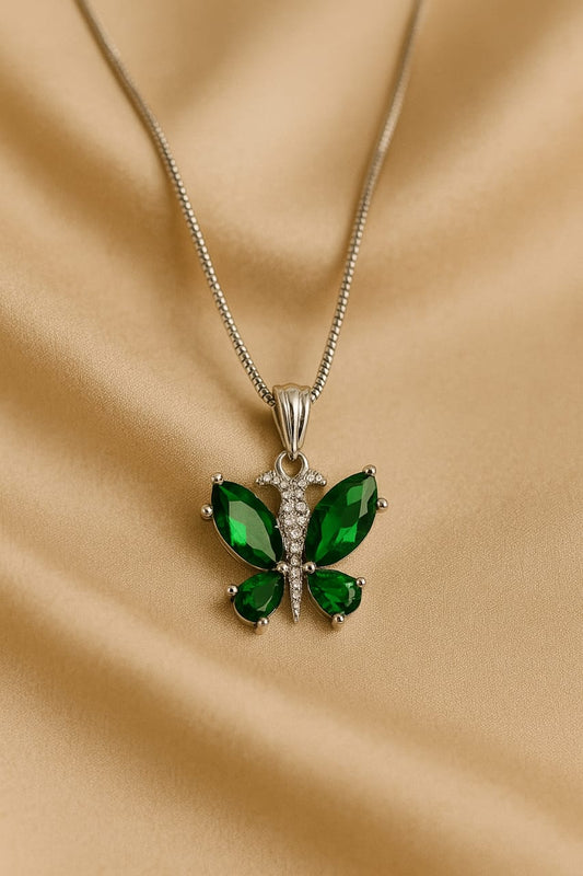 Emerald Butterfly Pendant with Chain