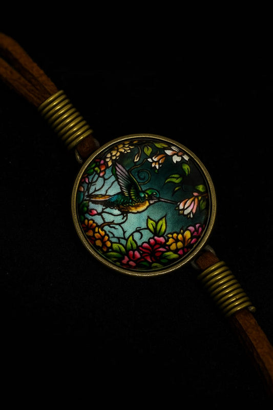 3D Hummingbird Floral Art Bracelet