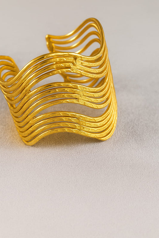 Wavy Elegance Handcrafted Gold plated Brass Cuff