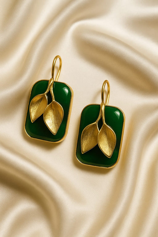 Elegant Gold plated Leaf Motif Brass  Earrings