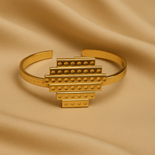Handcrafted Geometric Gold Plated Brass Cuff Bracelet