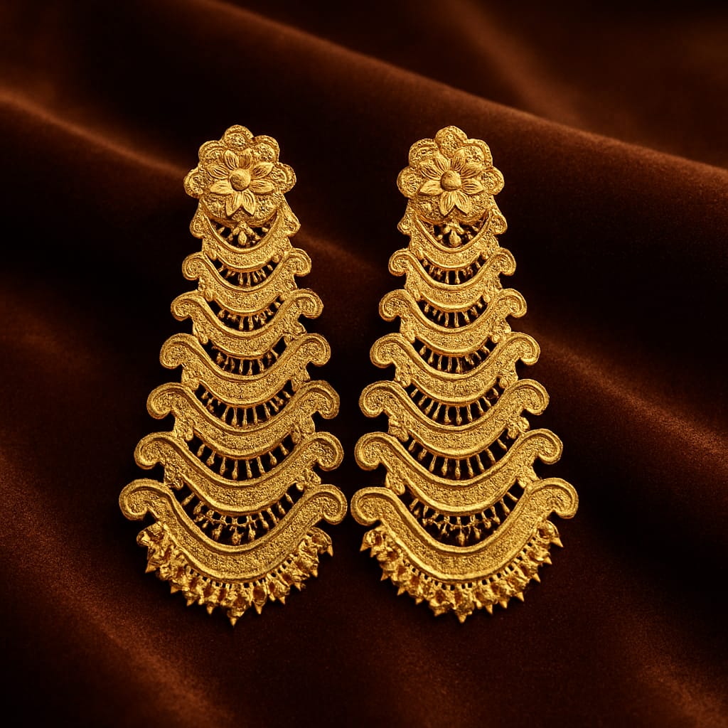 Gold Plated Multi-Layered Chand Bali Earrings