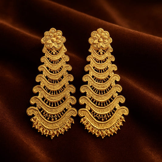 Gold Plated Multi-Layered Chand Bali Earrings