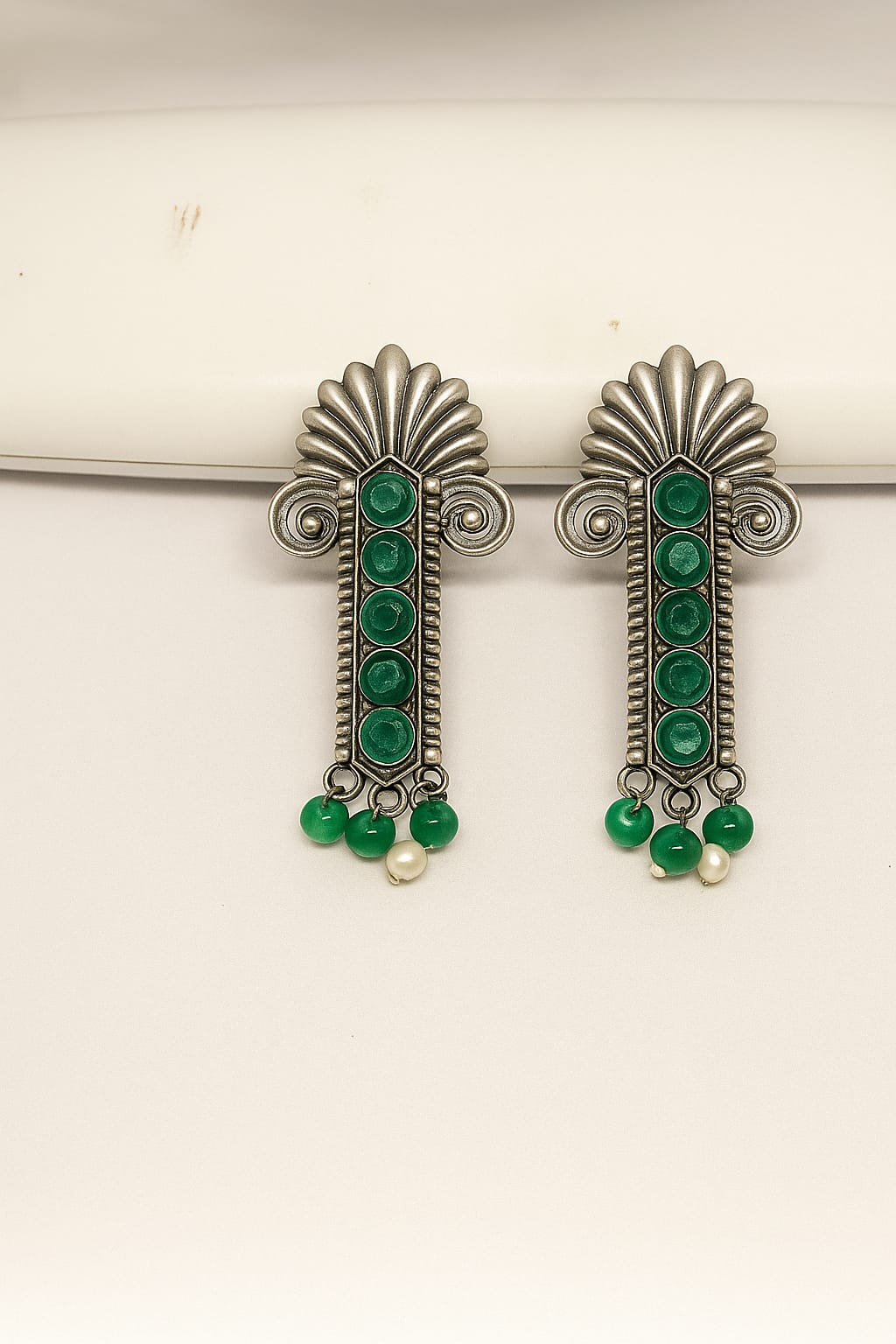 Vintage Green Stone Silver Replica Earrings