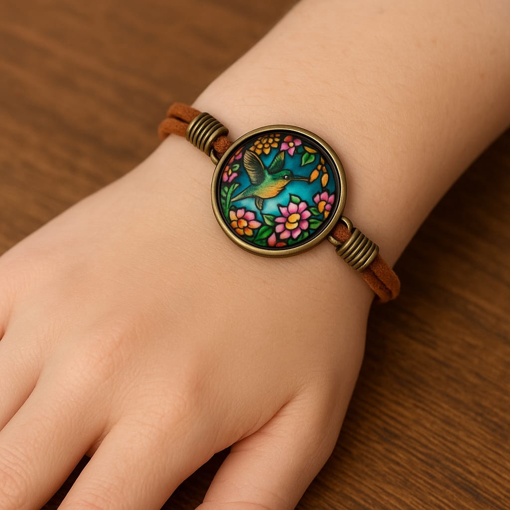 3D Hummingbird Floral Art Bracelet