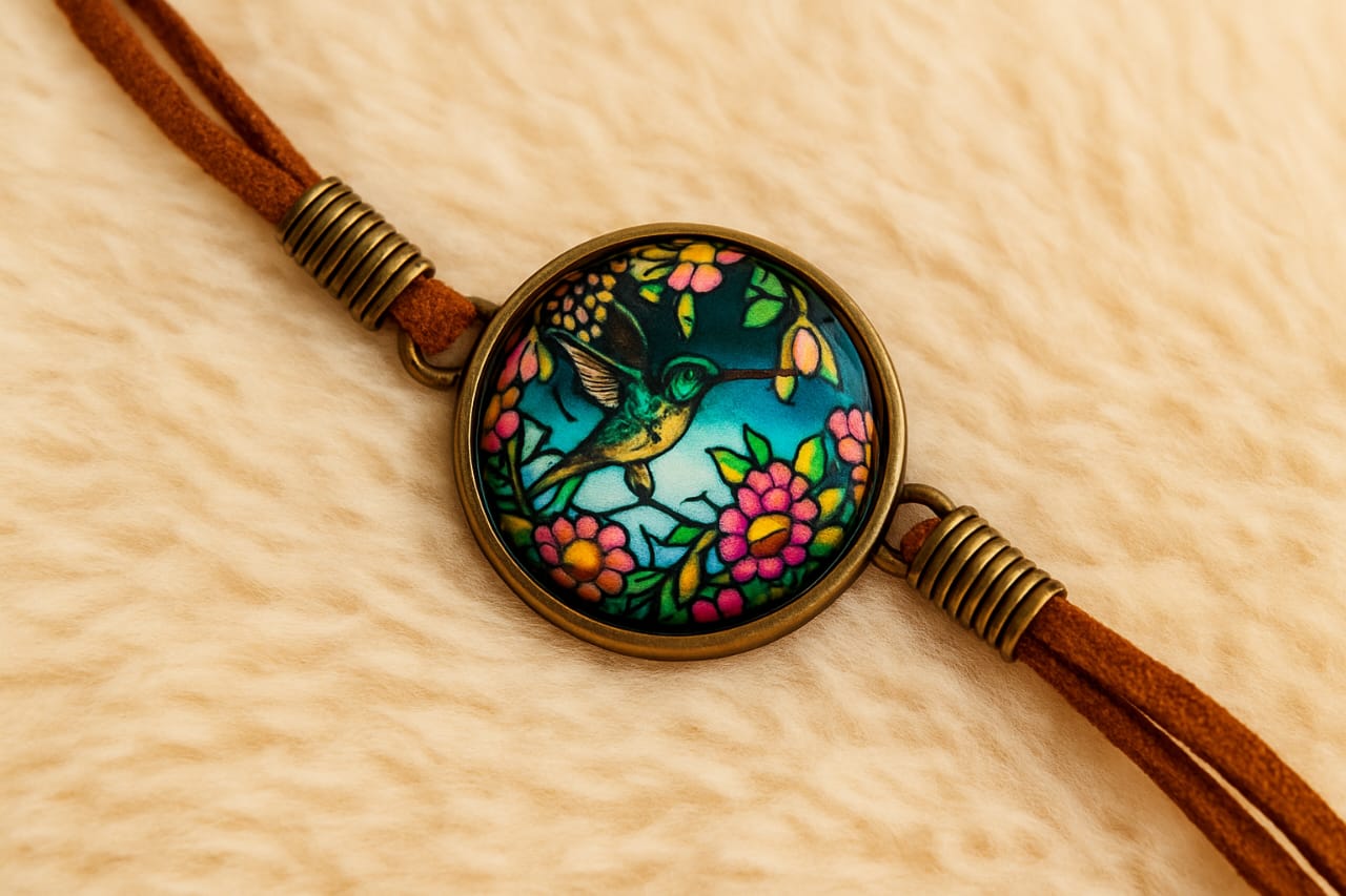3D Hummingbird Floral Art Bracelet