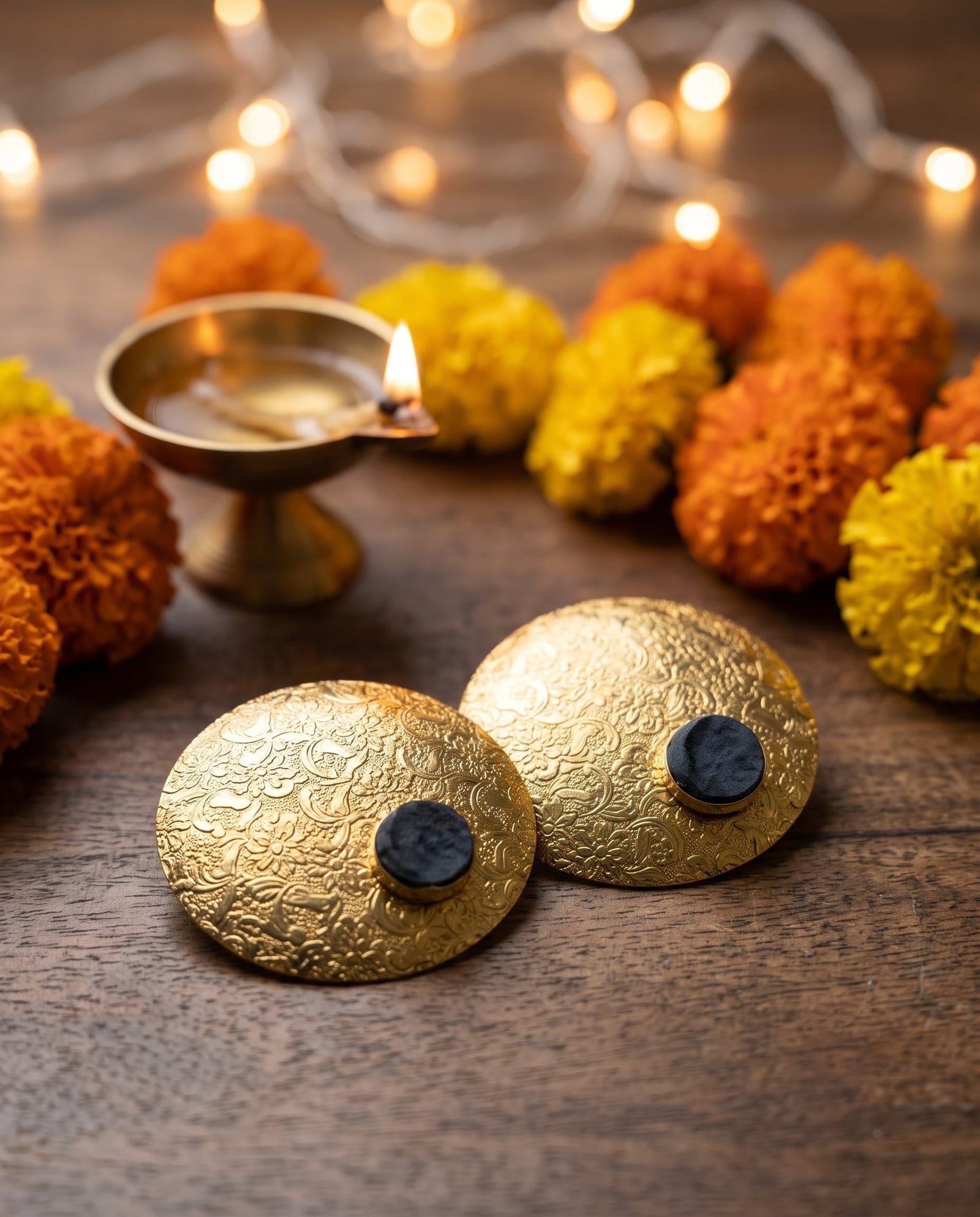 Jumbo Textured Gold Disc Stud Earrings