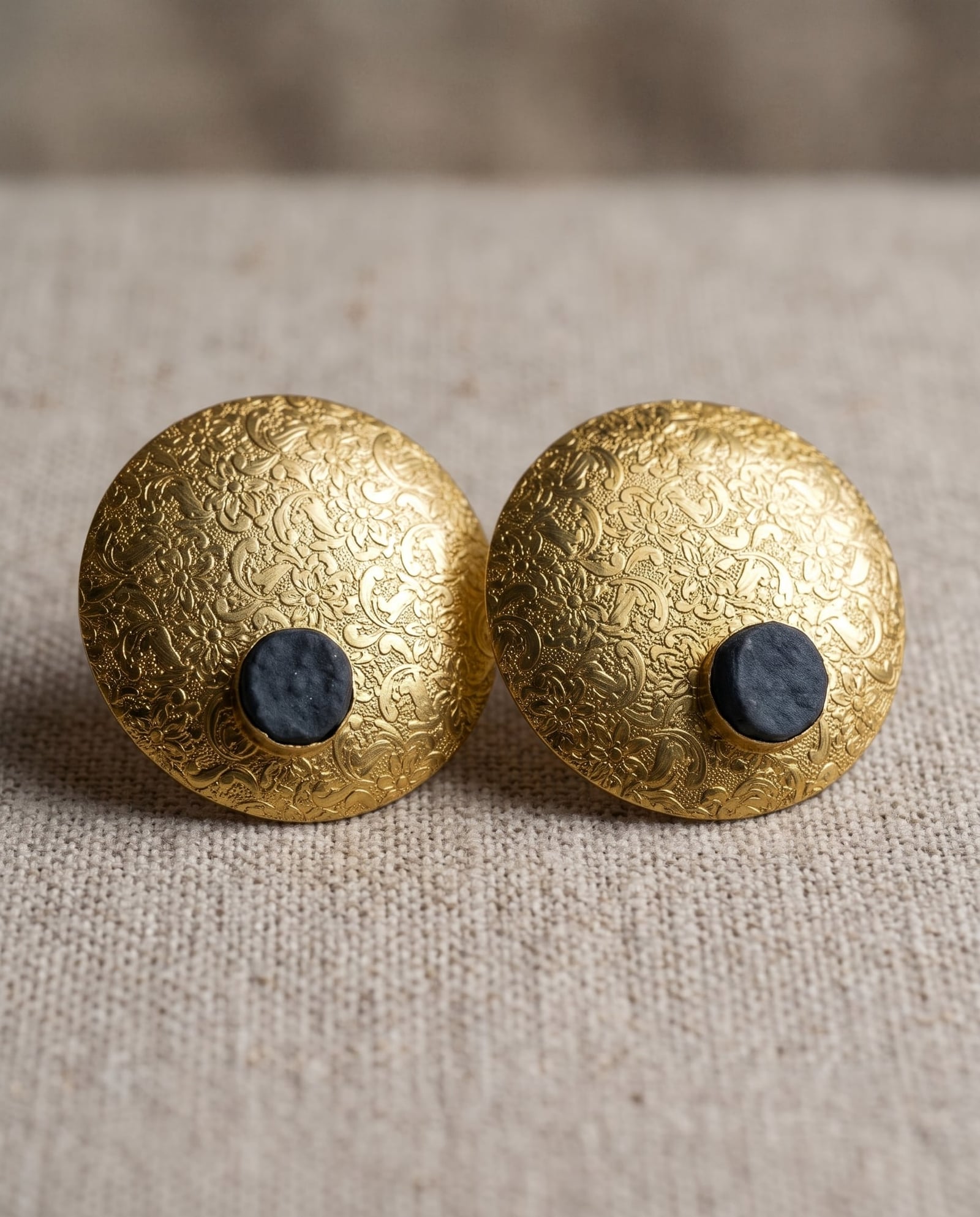 Jumbo Textured Gold Disc Stud Earrings