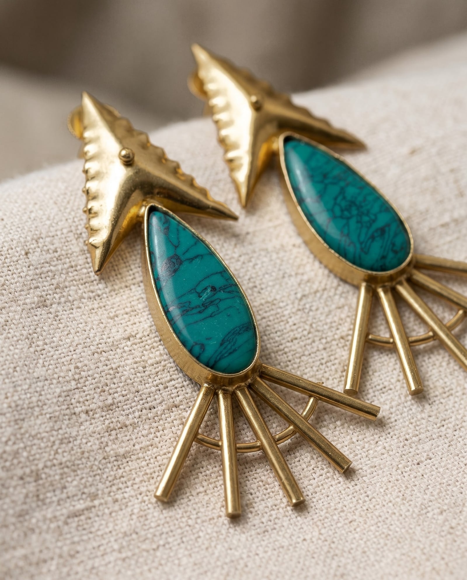 Handcrafted Brass Turquoise Statement Earrings