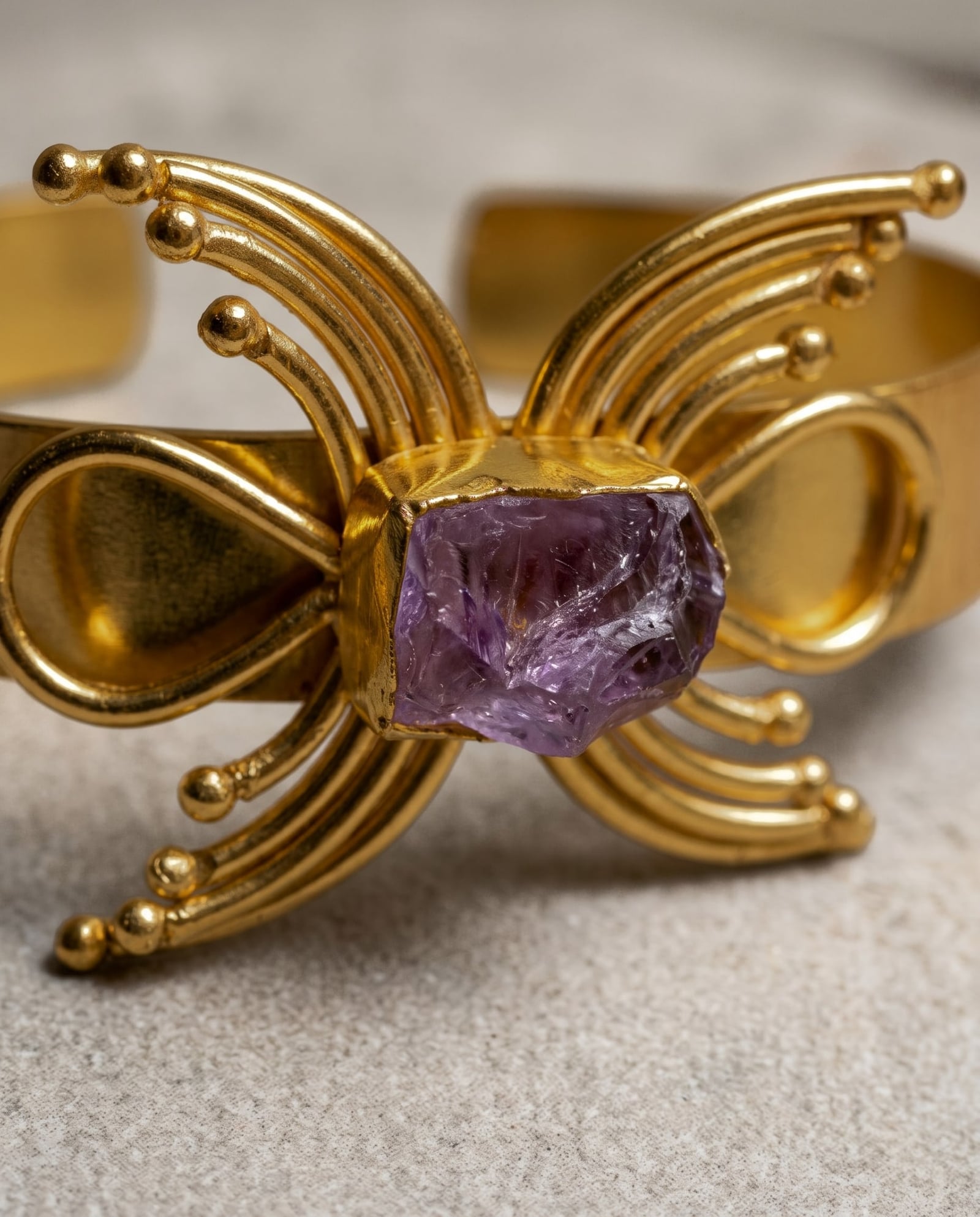 Raw Amethyst Gold Statement Cuff Bracelet