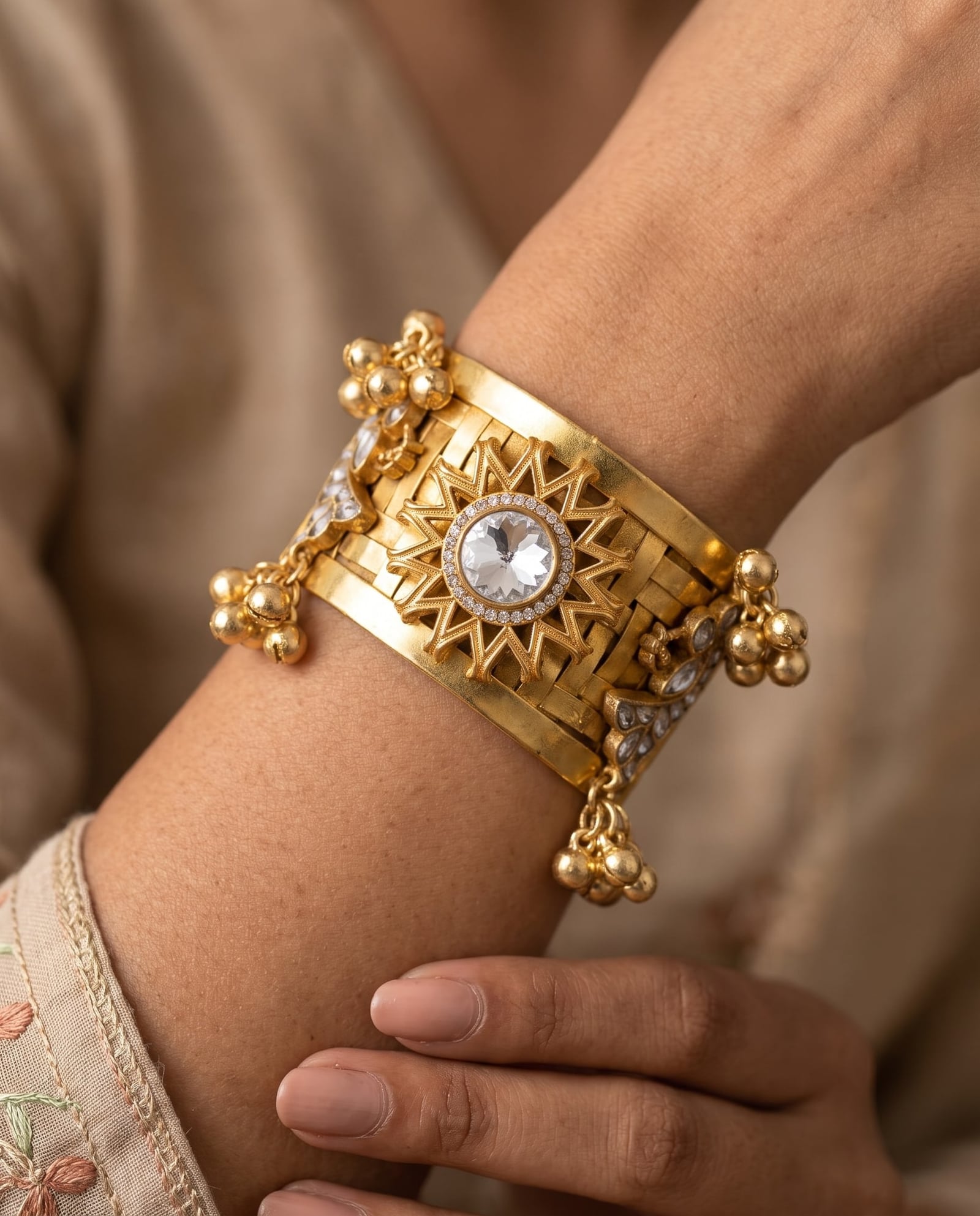 Handcrafted Brass Chatai Floral Cuff Bracelet