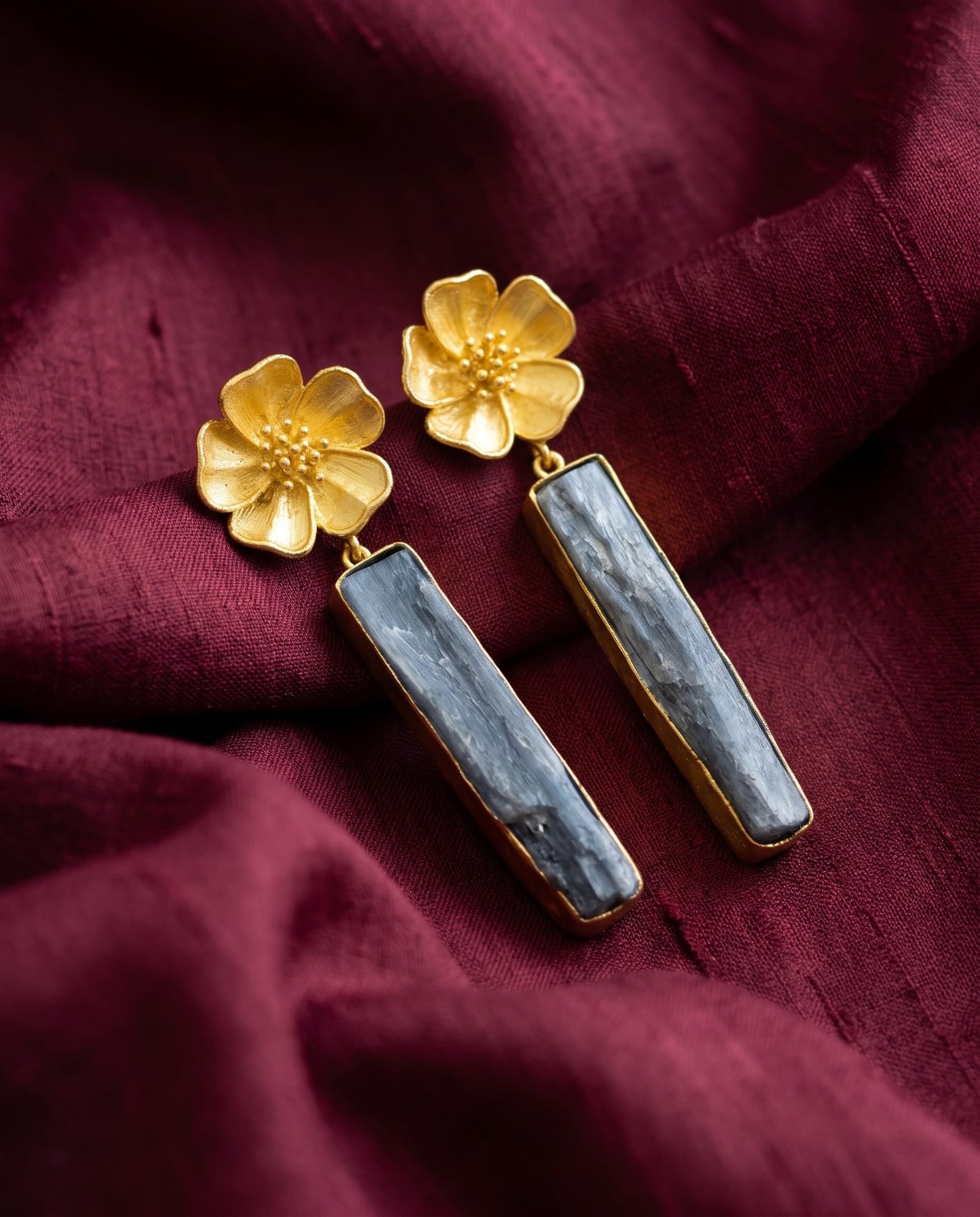 Brass Floral Motif Stone Dangler Earrings