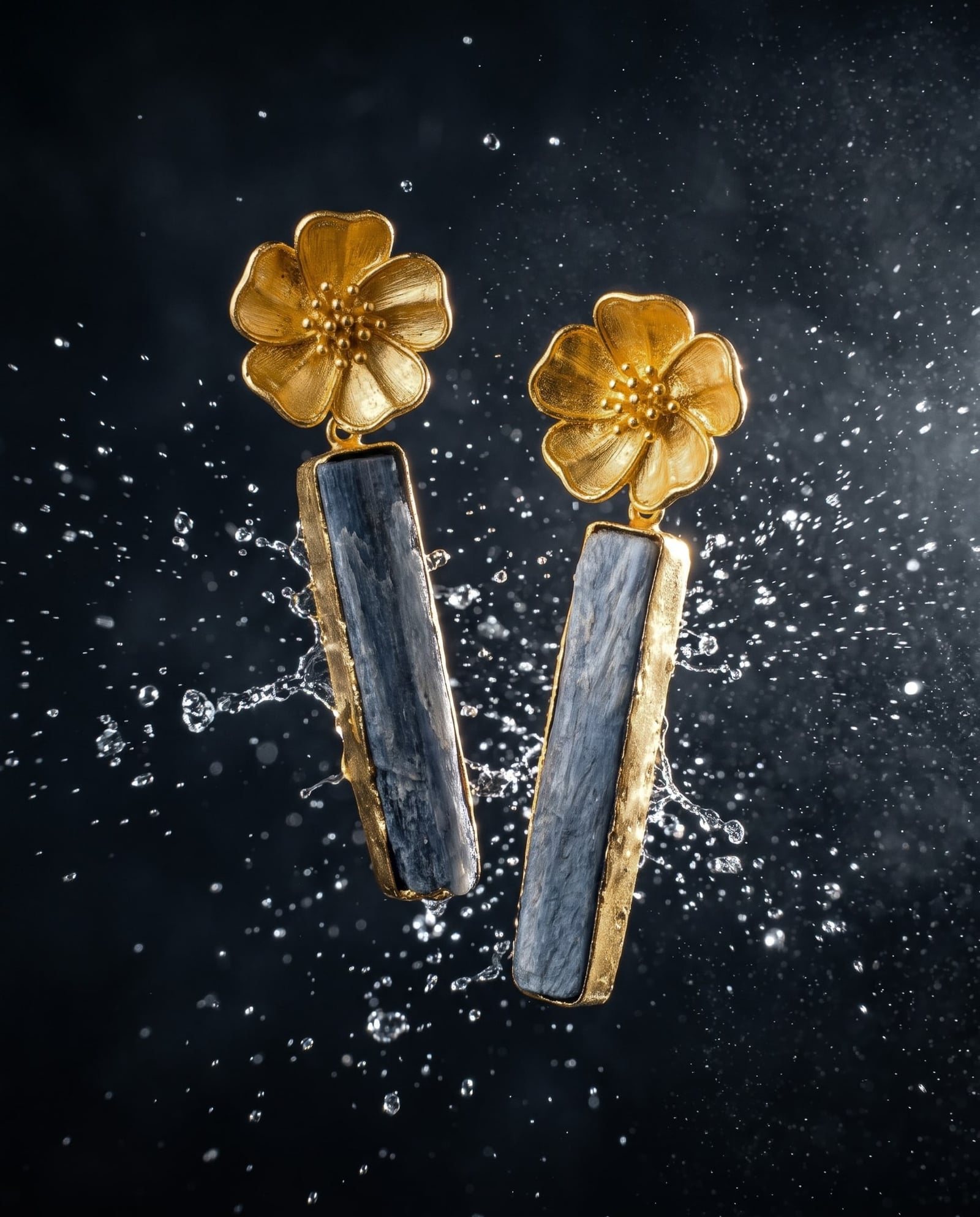 Brass Floral Motif Stone Dangler Earrings
