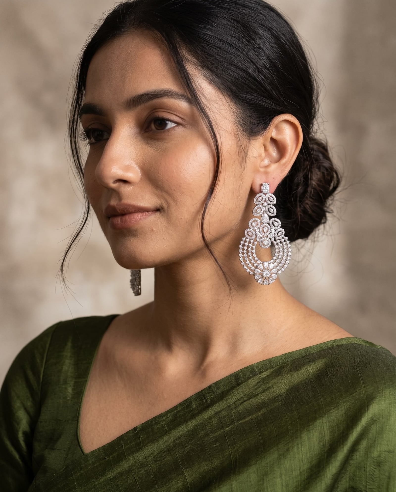 Silver Tone American Diamond Jumbo Earrings