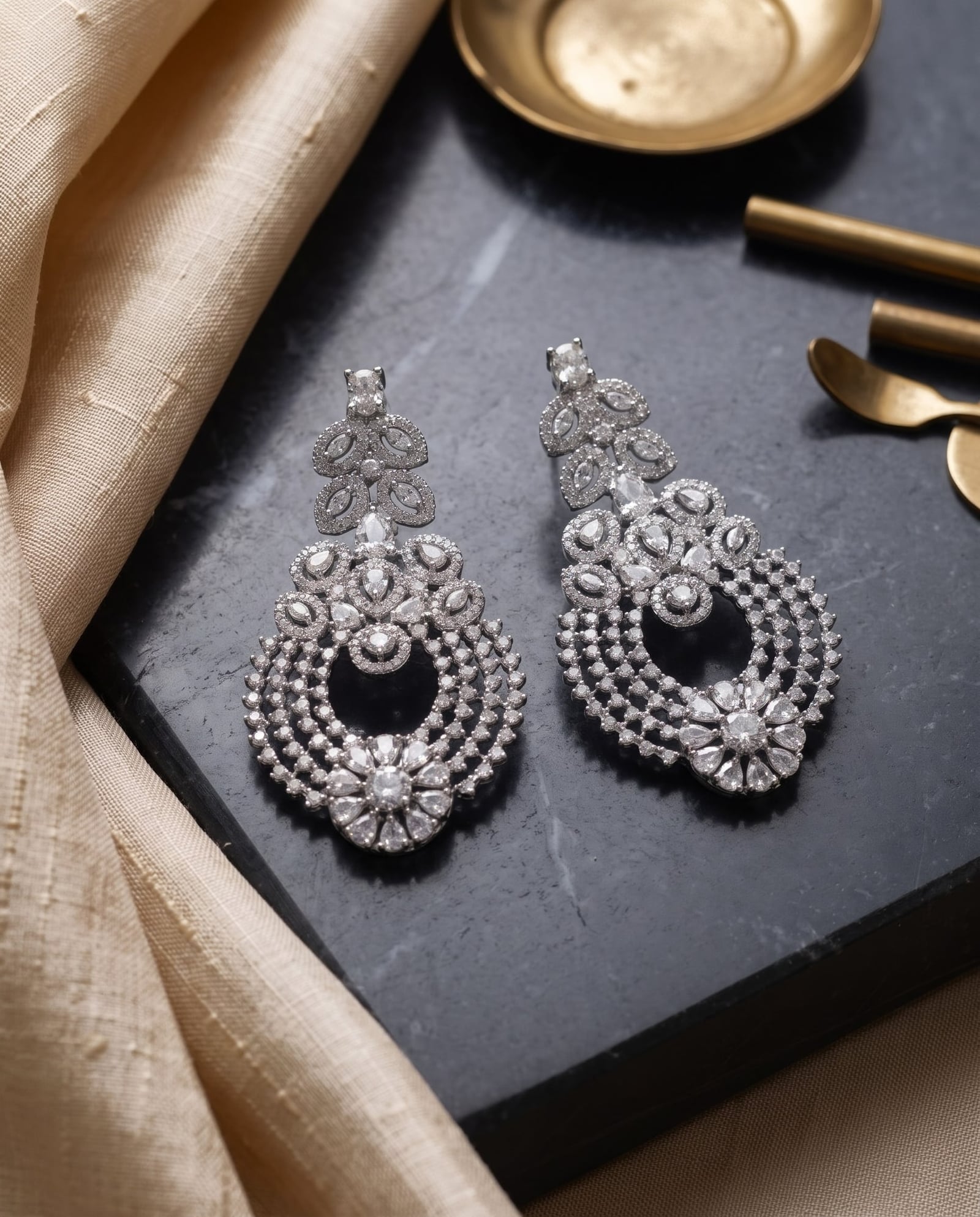 Silver Tone American Diamond Jumbo Earrings