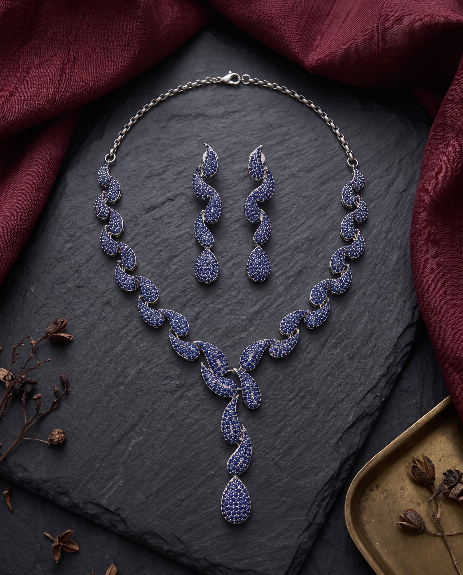 Blue Stone AD blue Tone Necklace Set