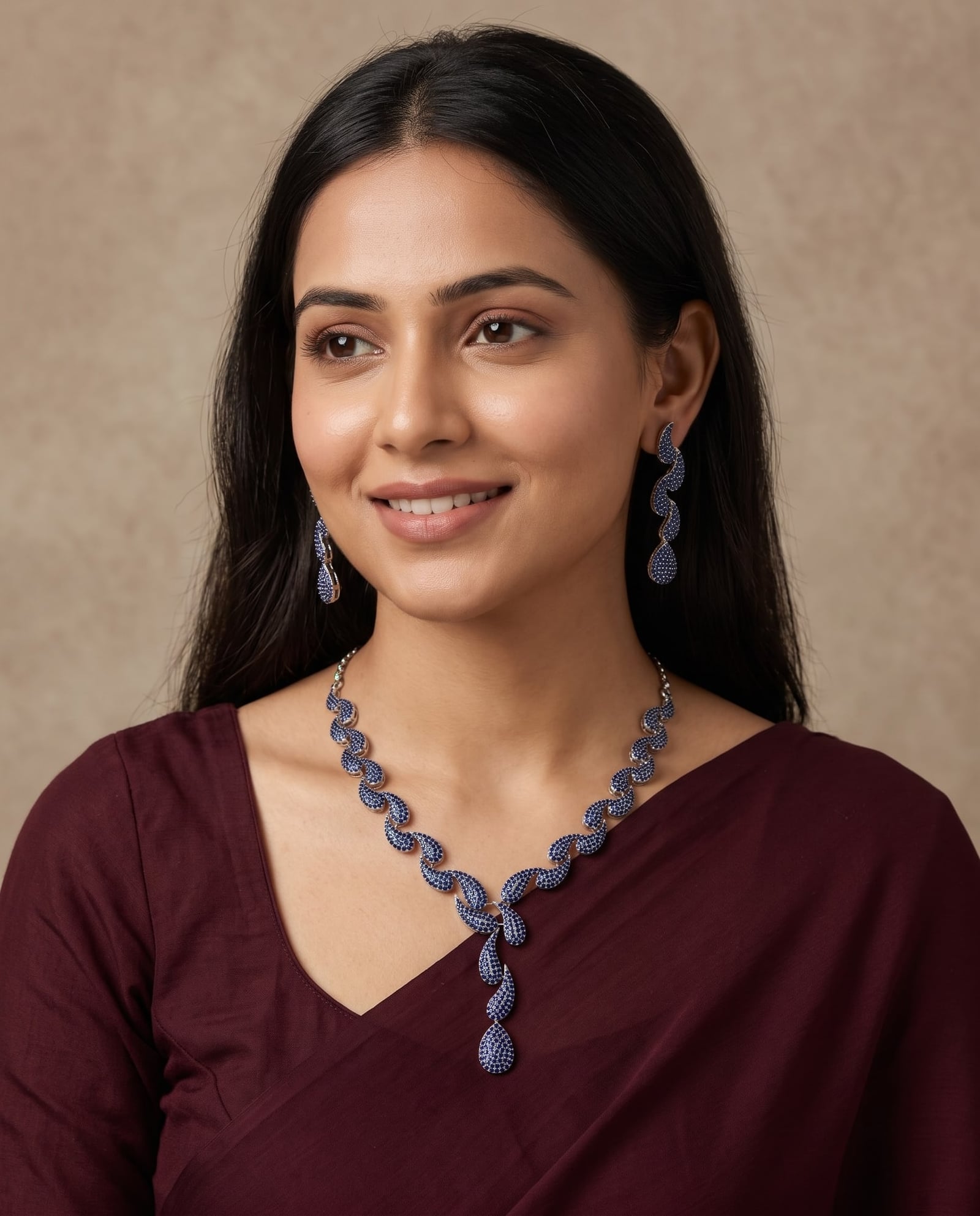 Blue Stone AD blue Tone Necklace Set