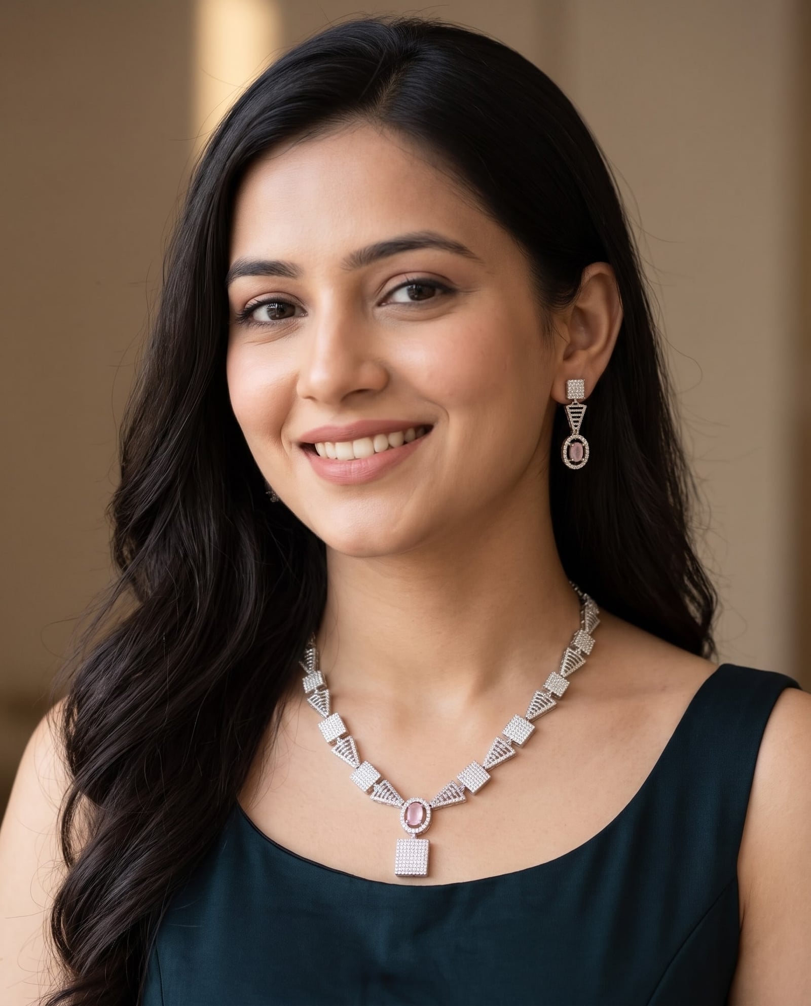 Silver Tone Geometrical AD Necklace Set
