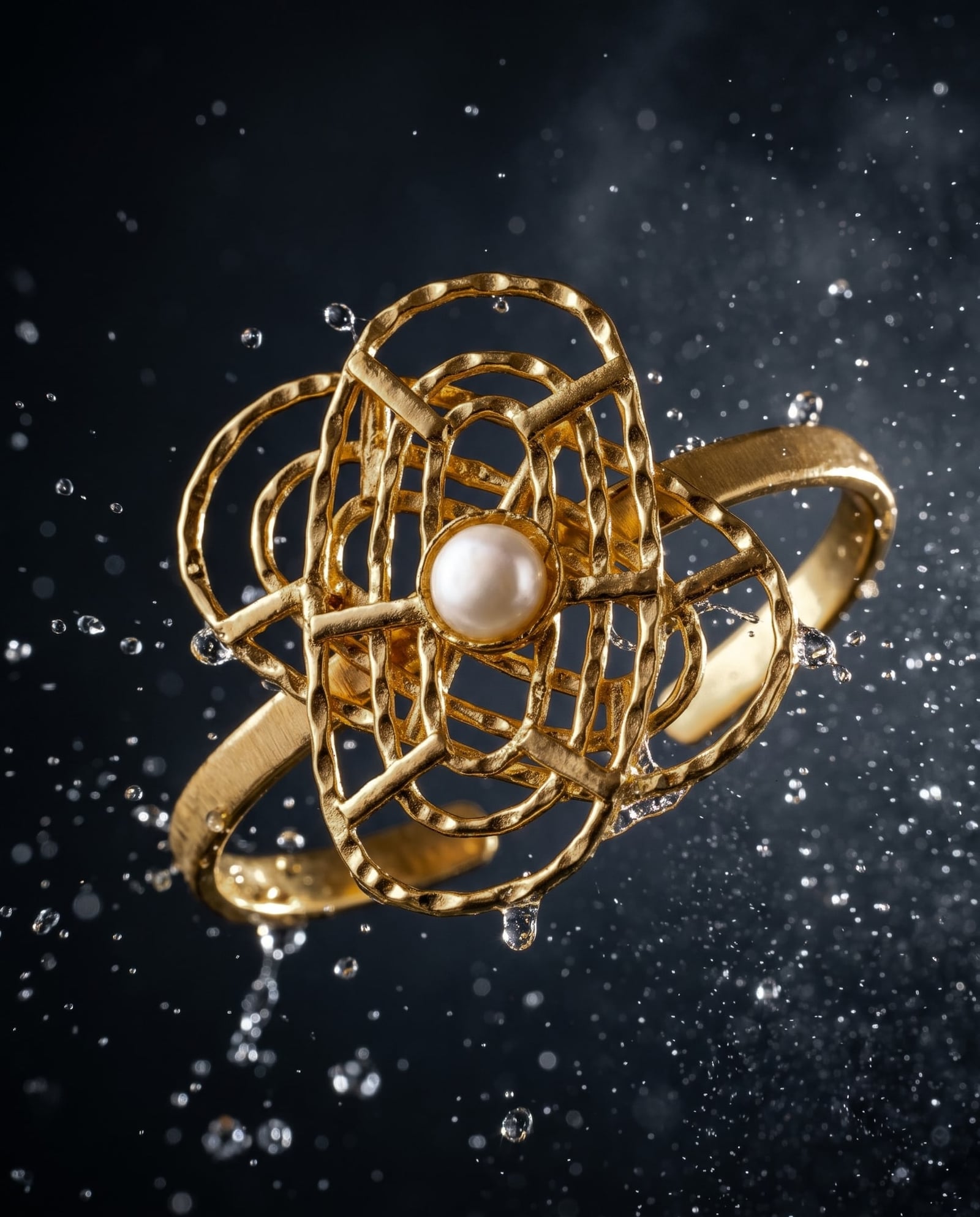 Gold Tone Abstract Pearl Cuff Bracelet