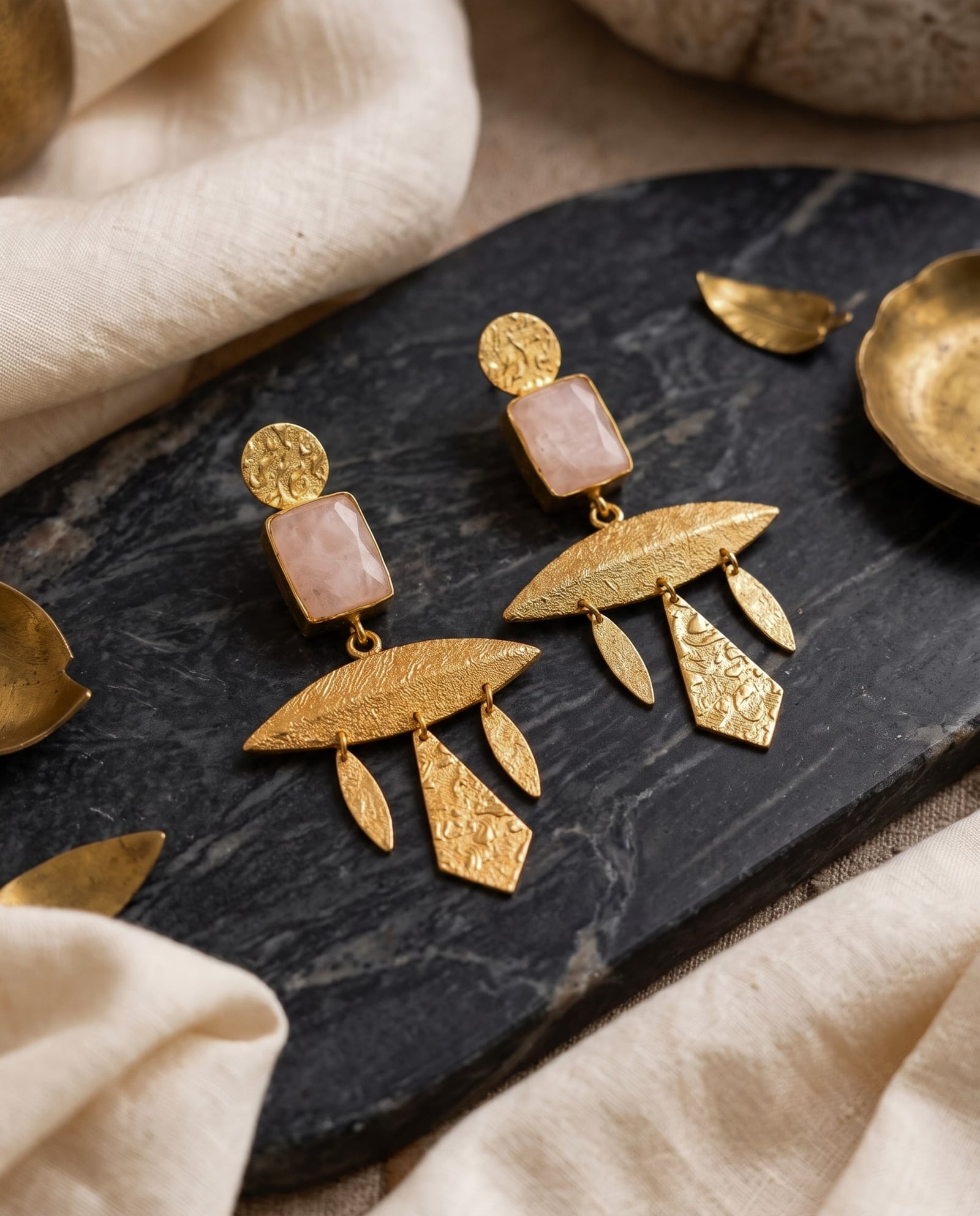 Gold Tone Handcrafted Abstract Dangler Earrings