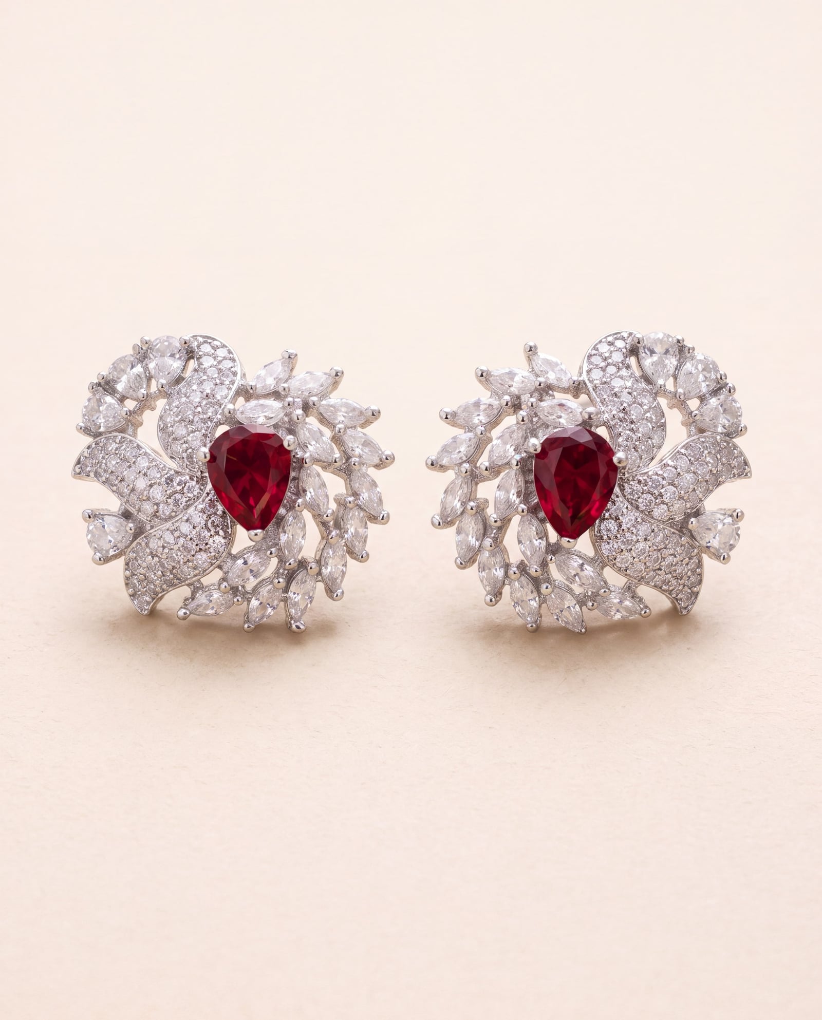 Ruby Red Floral AD Stud Earrings