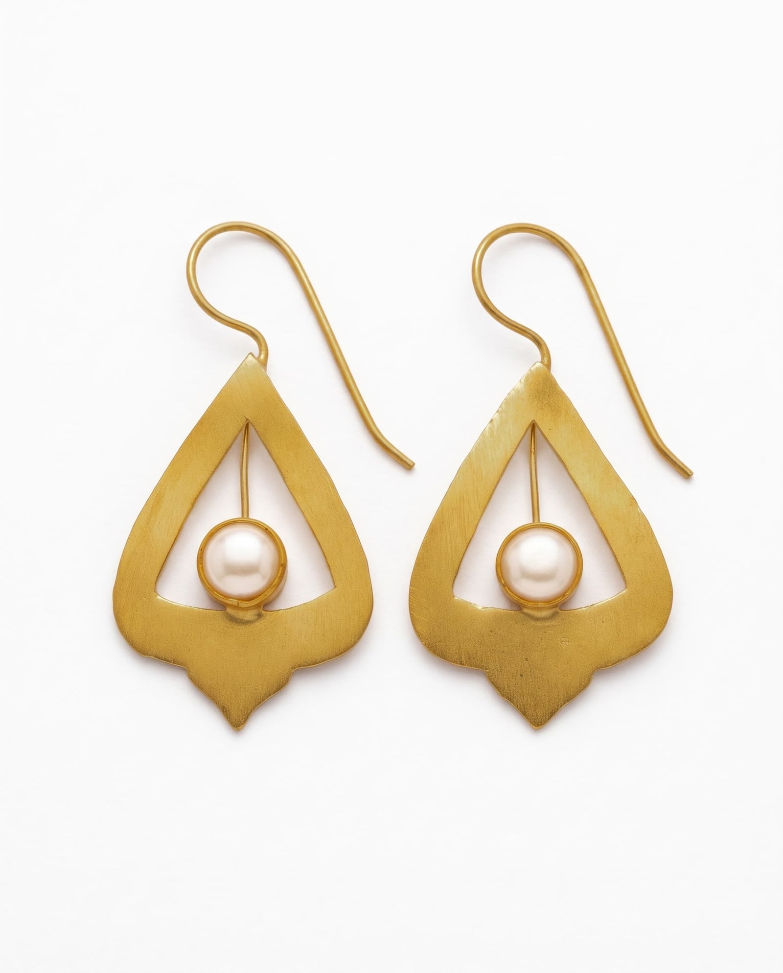 Matte Gold Pearl Arch Drop Earrings