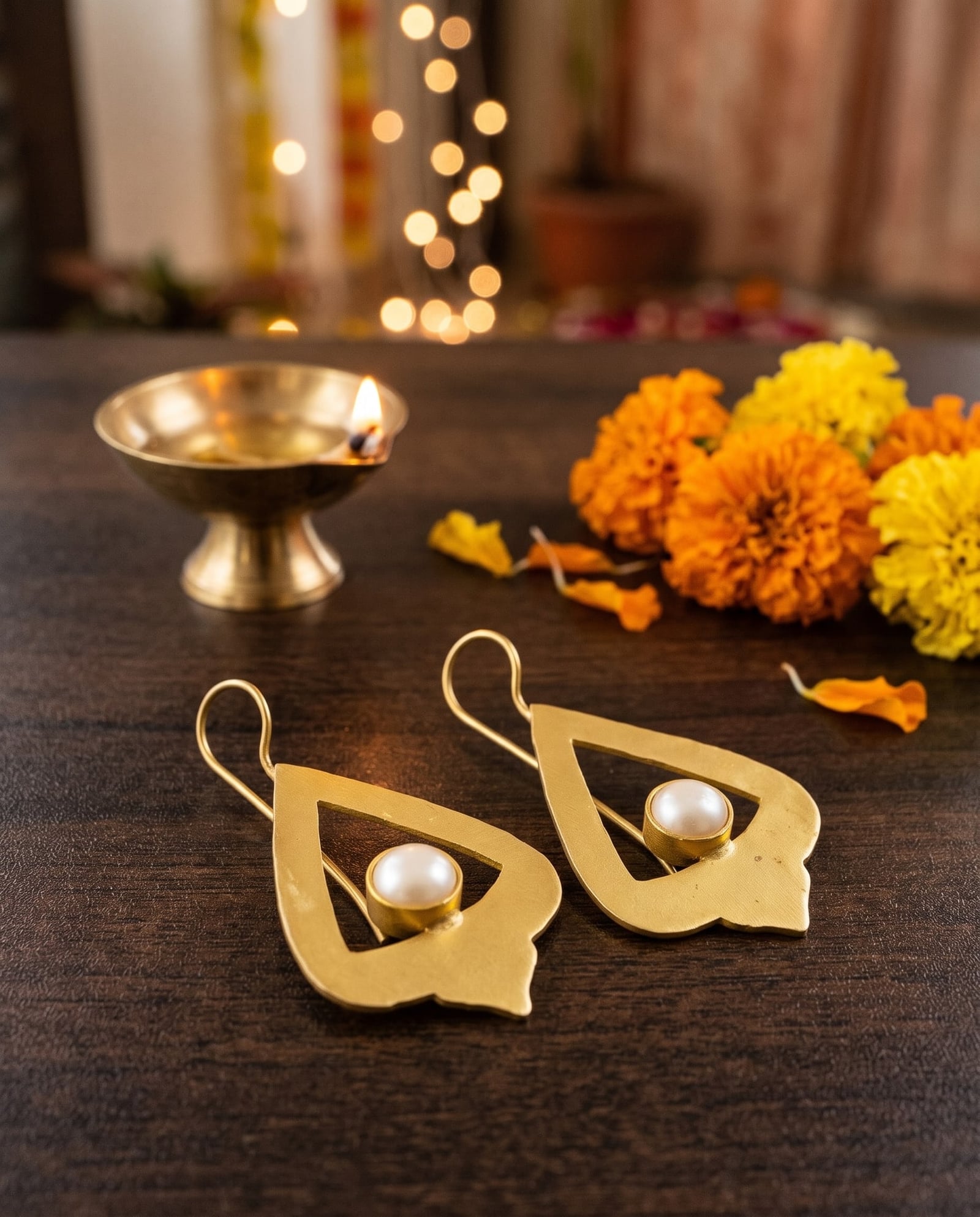 Matte Gold Pearl Arch Drop Earrings